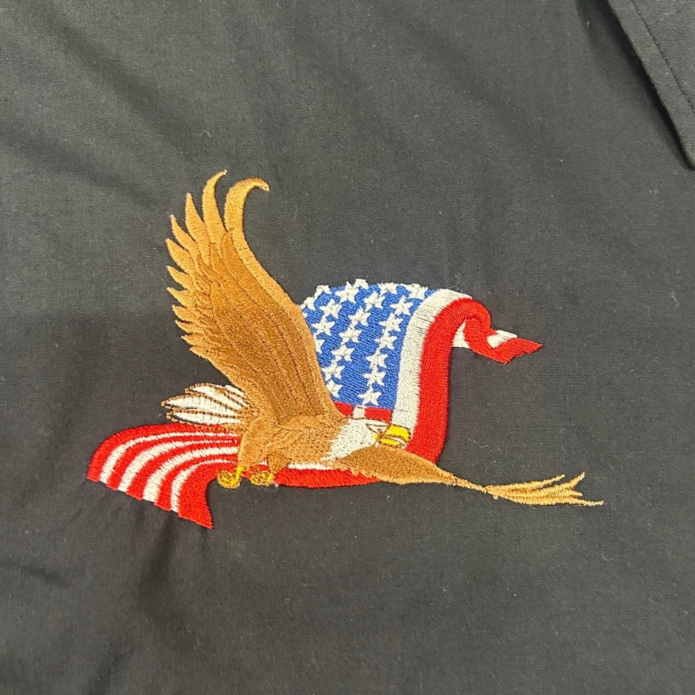 High Noon Mens XL Black Western Pearl Snap Shirt Eagle American Flag Embroidered - Picture 5 of 8